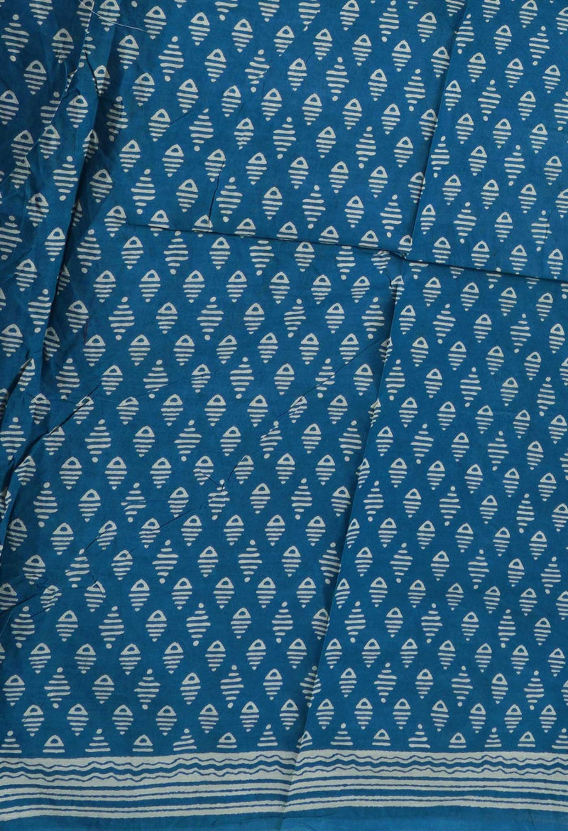Online Shopping for Blue Pure Krisha Block Printed  Cotton Saree with Hand Block Prints from Rajasthan at Unnatisilks.com India
