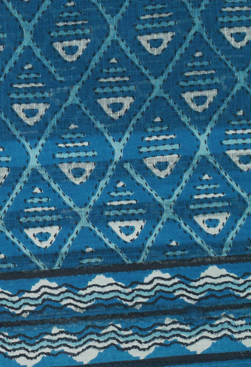 Online Shopping for Blue Pure Krisha Block Printed  Cotton Saree with Hand Block Prints from Rajasthan at Unnatisilks.com India
