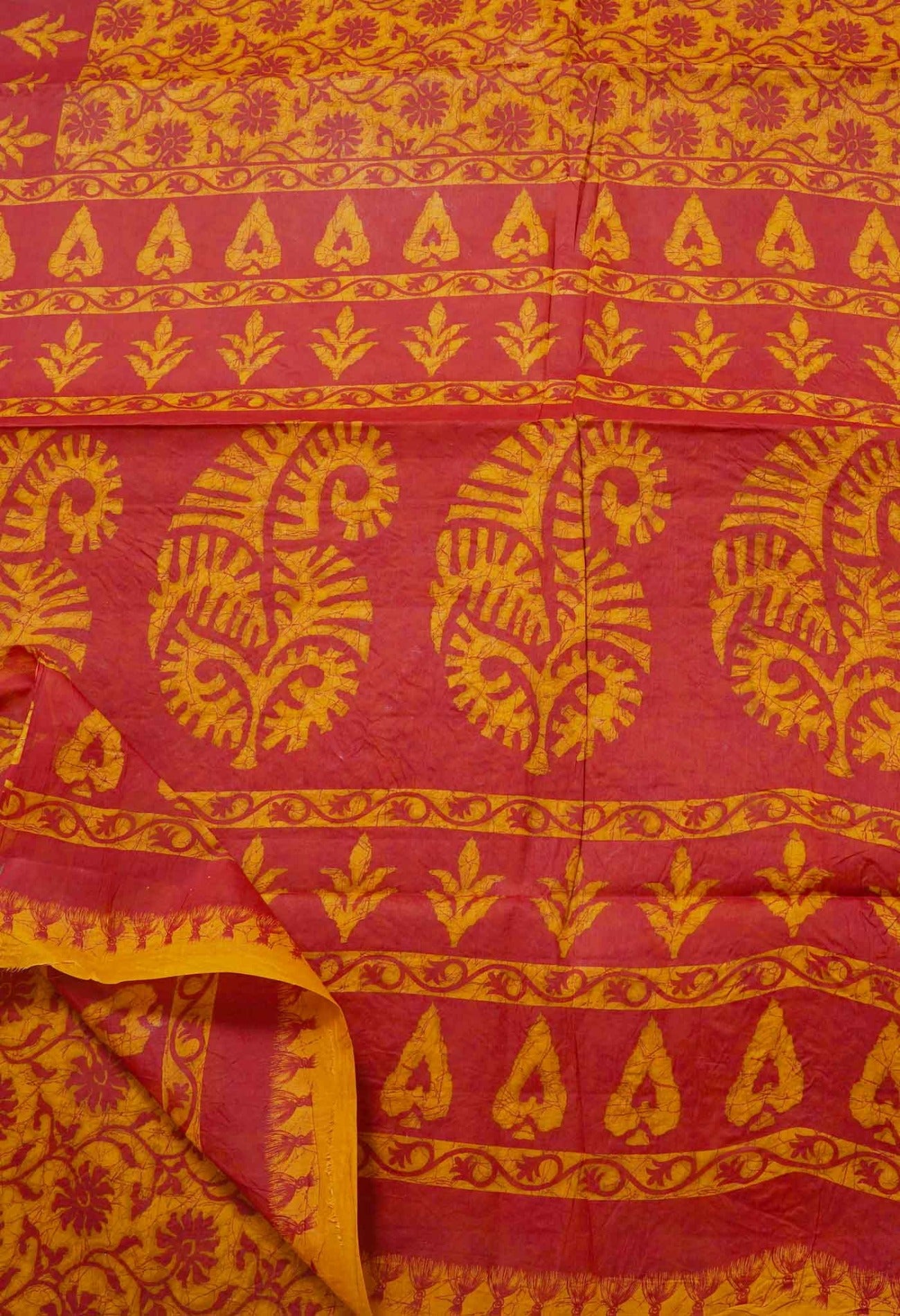 Online Shopping for Orange-Red Pure Krisha Block Printed  Cotton Saree with Hand Block Prints from Rajasthan at Unnatisilks.com India

