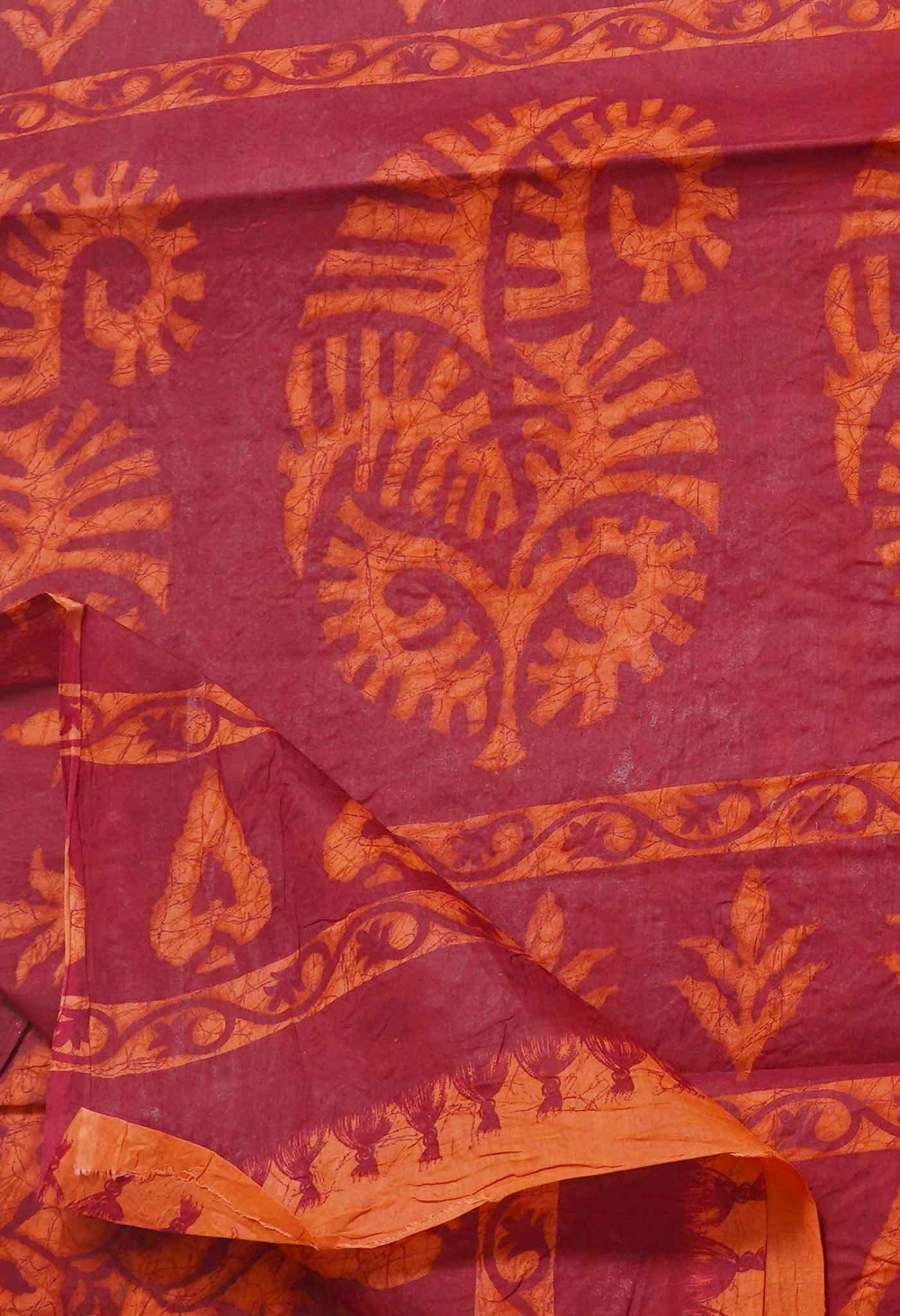Online Shopping for OrangeMaroon Pure Krisha Block Printed  Cotton Saree with Hand Block Prints from Rajasthan at Unnatisilks.com India
