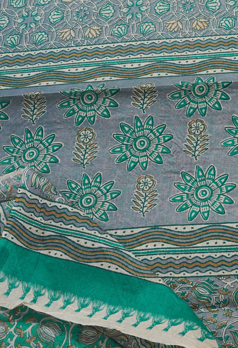 Online Shopping for Green Pure Krisha Block Printed  Cotton Saree with Hand Block Prints from Rajasthan at Unnatisilks.com India
