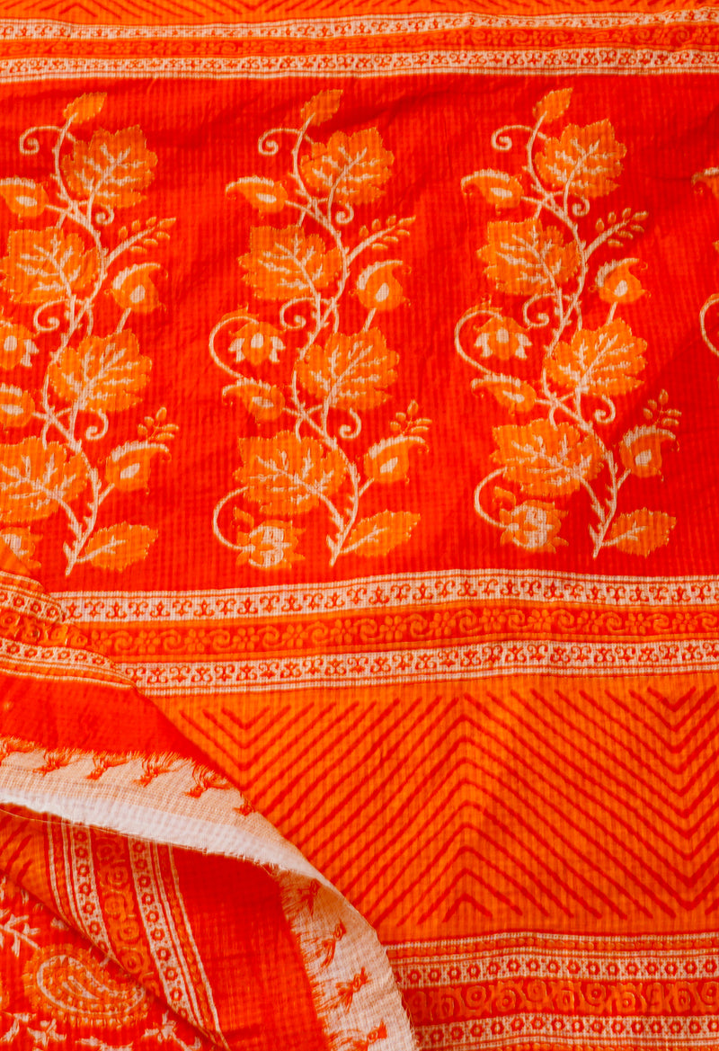 Orange Pure Krisha Block Printed  Cotton Saree-UNM64357