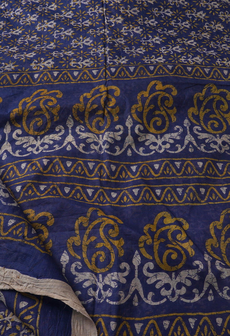 Blue Pure Krisha Block Printed  Cotton Saree-UNM64369