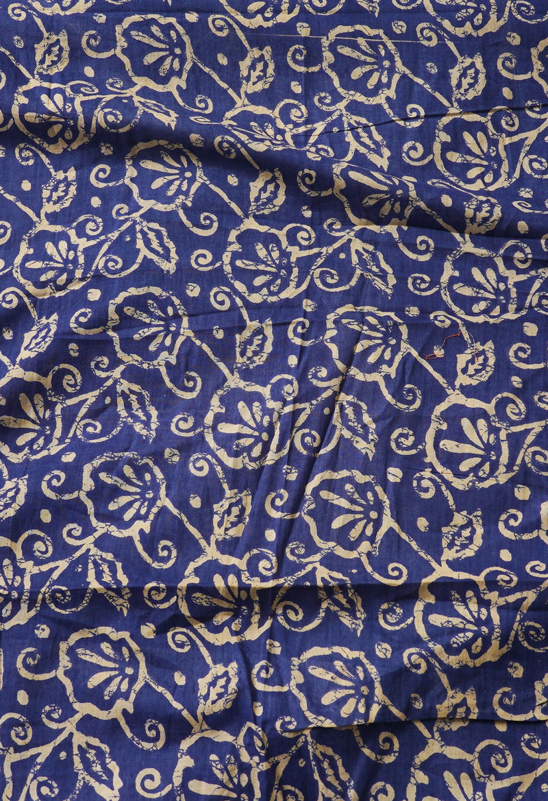 Blue Pure Krisha Block Printed  Cotton Saree-UNM64370