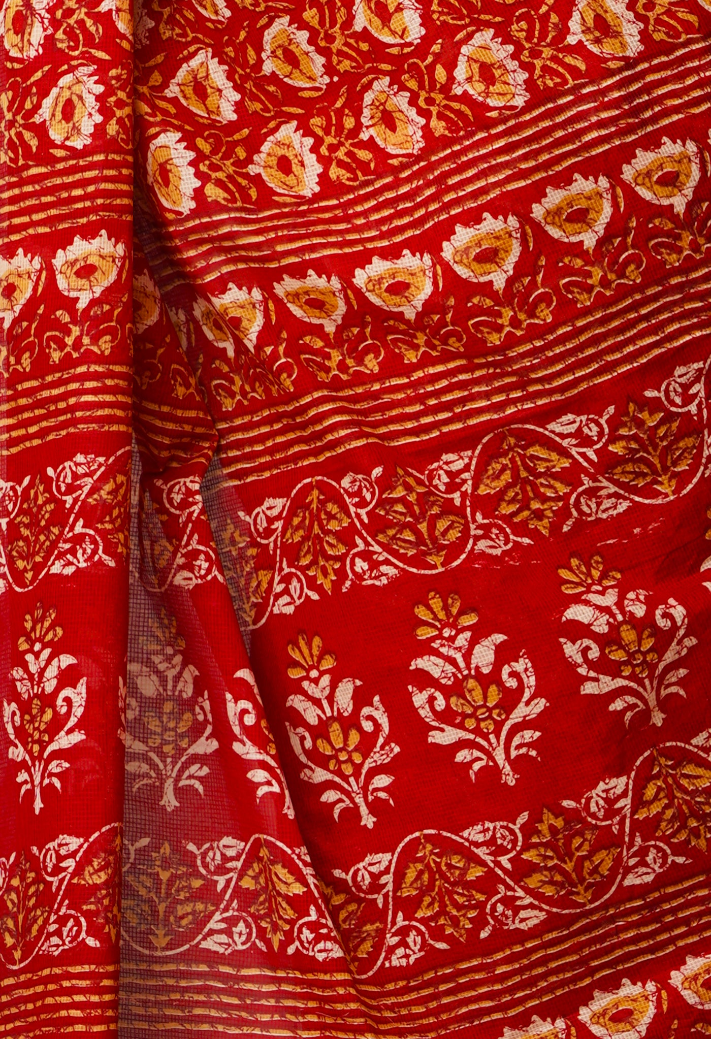 Red Pure Krisha Block Printed Cotton Saree