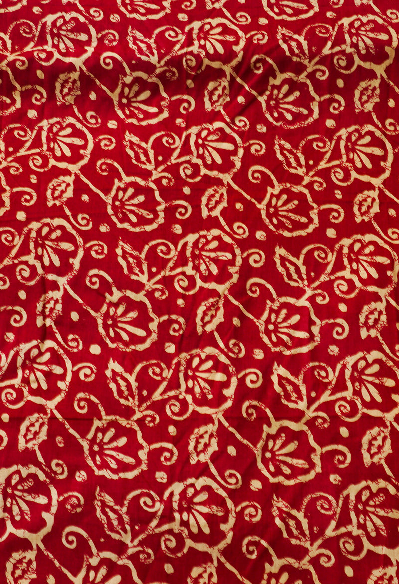Red Pure Krisha Block Printed  Cotton Saree-UNM64371