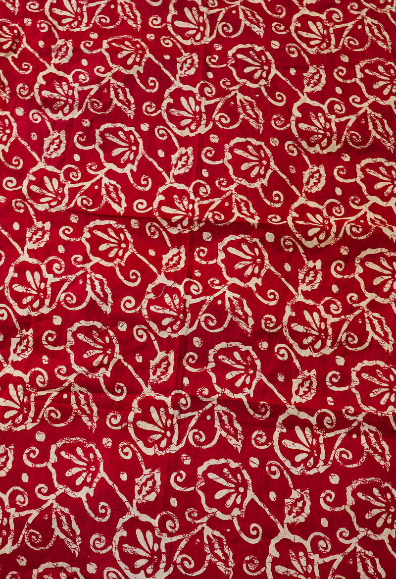 Red Pure Krisha Block Printed  Cotton Saree-UNM64373