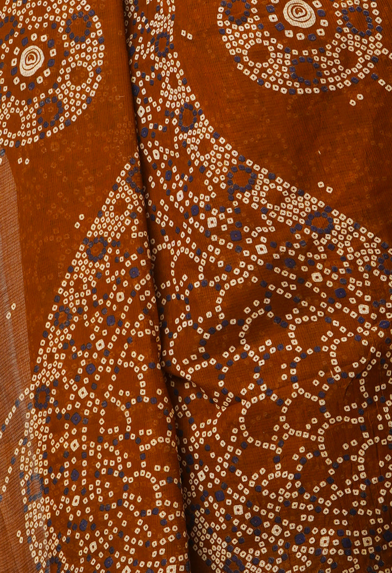 Brown-Blue Pure Krisha Block Printed  Cotton Saree-UNM64375