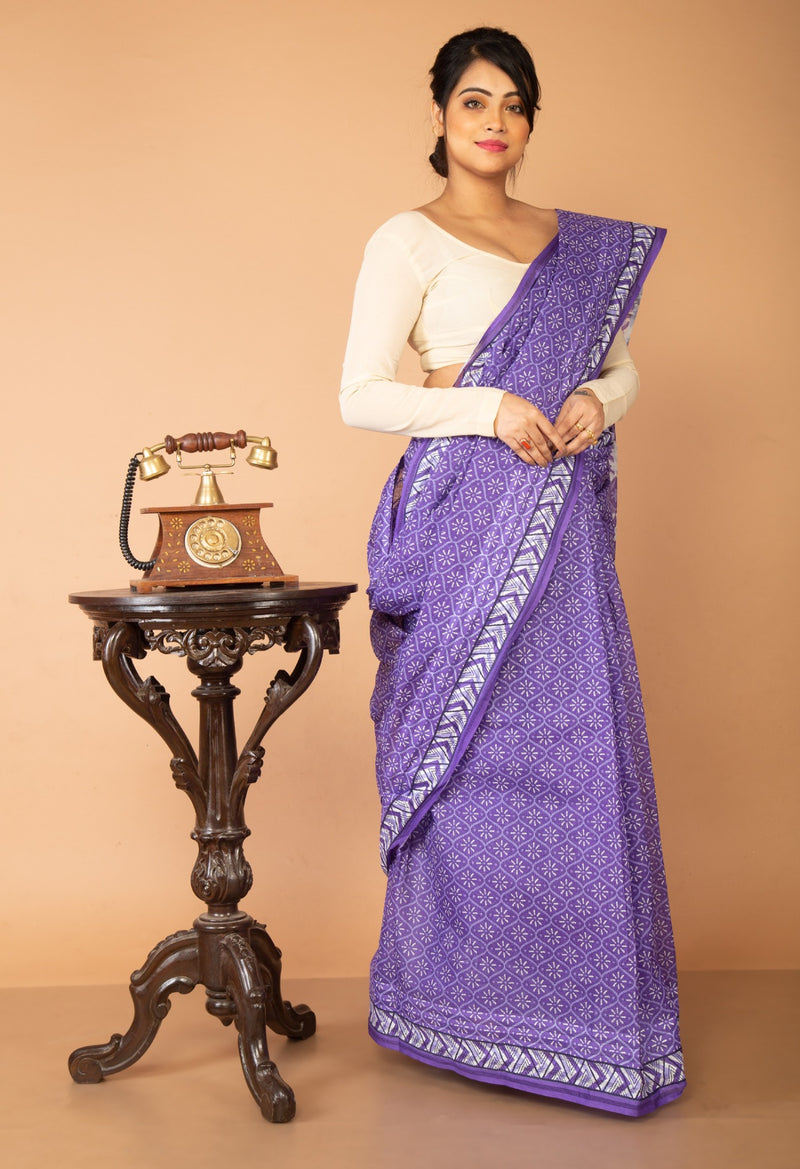Online Shopping for Blue Pure Krisha Block Printed  Cotton Saree with Hand Block Prints from Rajasthan at Unnatisilks.com India
