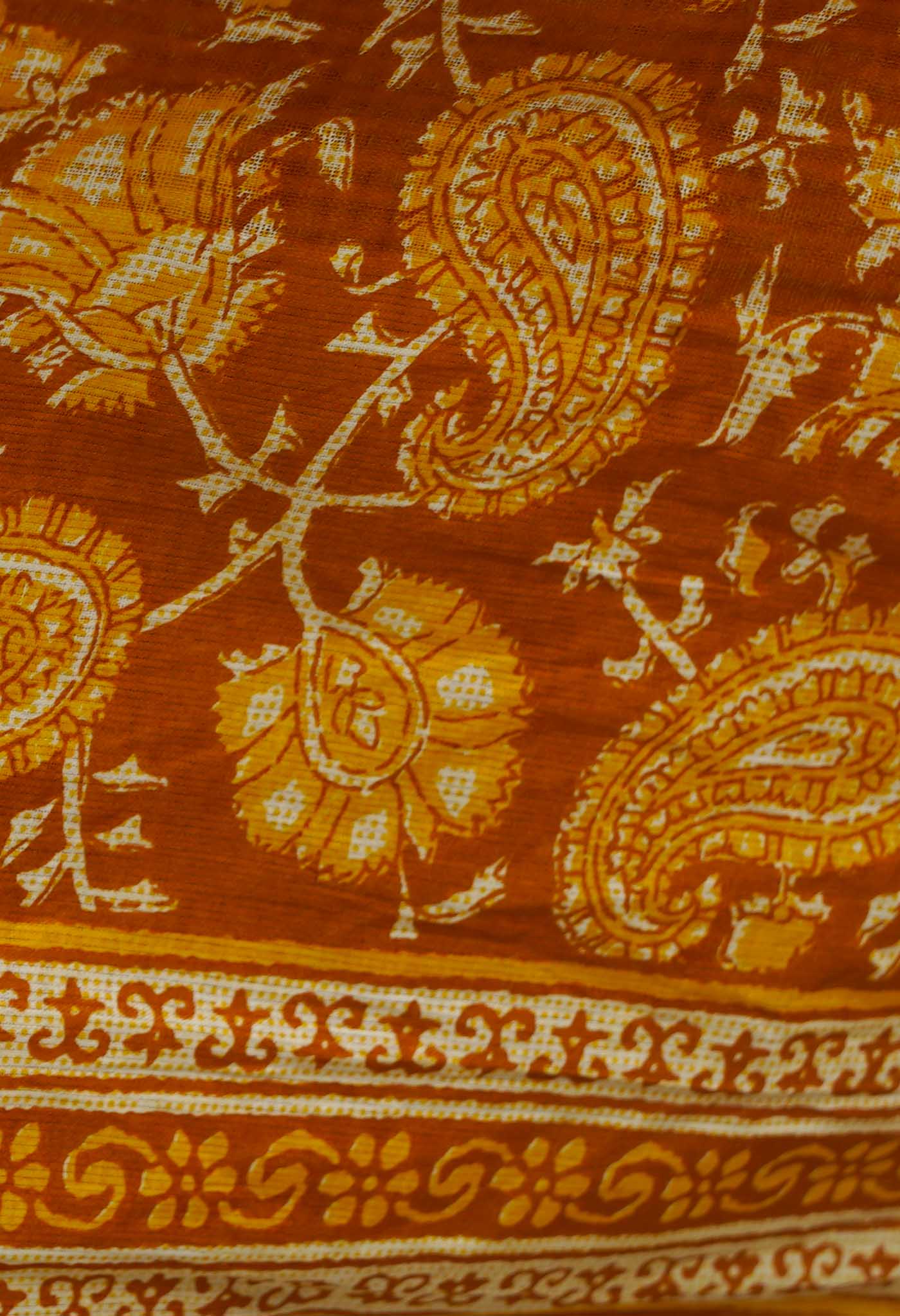 Yellow Pure Krisha Block Printed Cotton Saree-UNM64381