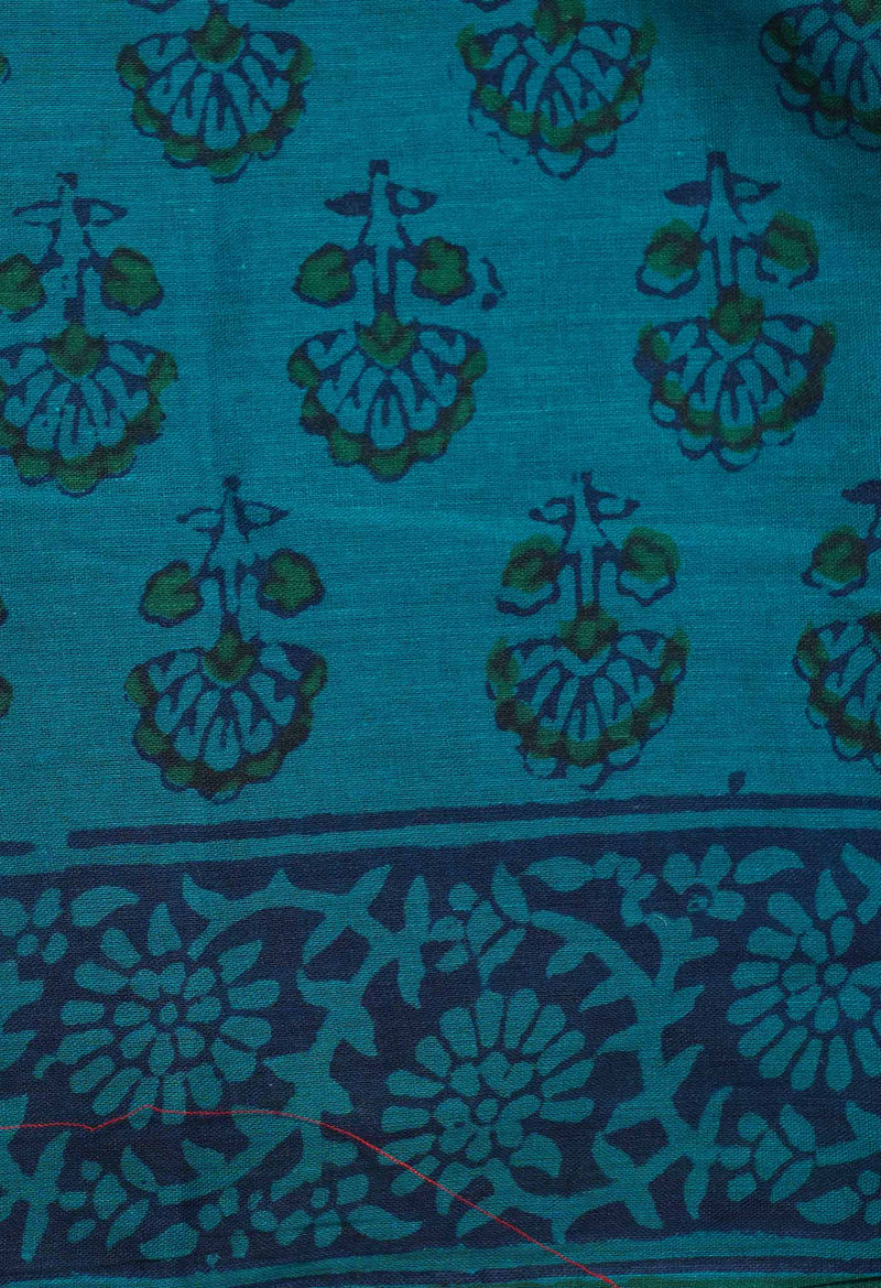 Green Pure Block Printed Superfine Mulmul Cotton Saree-UNM64483