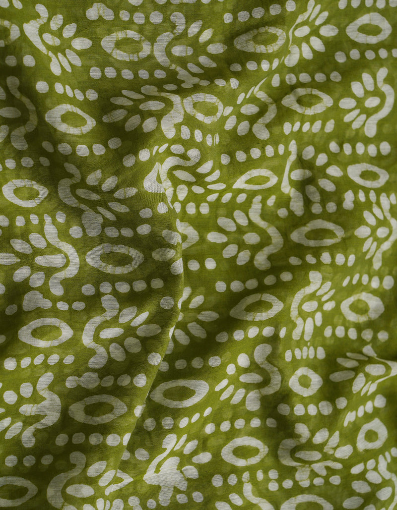 Green-Orange Pure Batik Cotton Saree-UNM64493