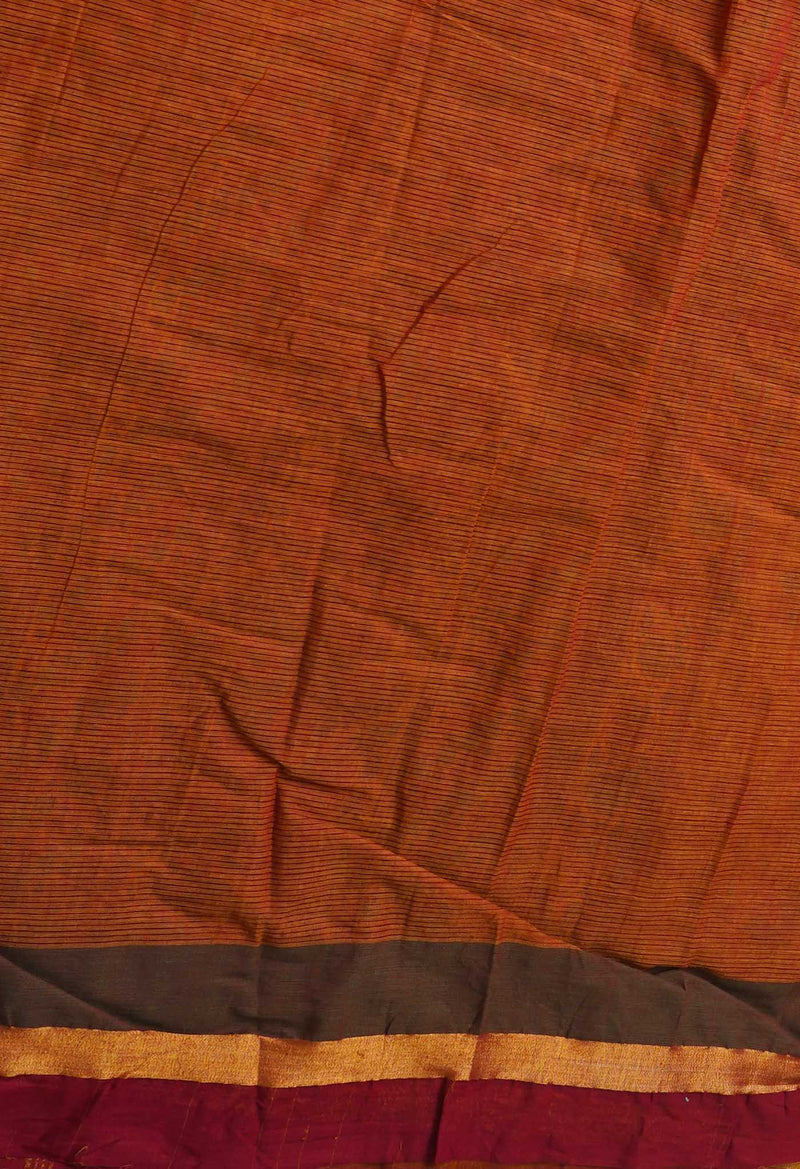 Ochre-Red Pure Hand Block Printed Cotton Saree