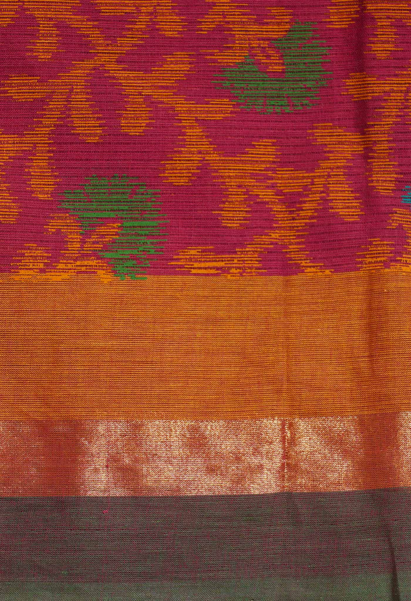 Pink-Green Pure Hand Block Printed Cotton Saree