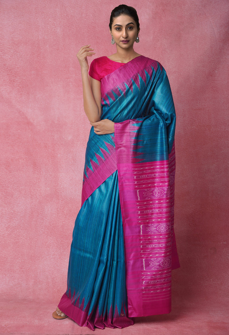 Blue Pure Ghicha Handloom Jute Saree