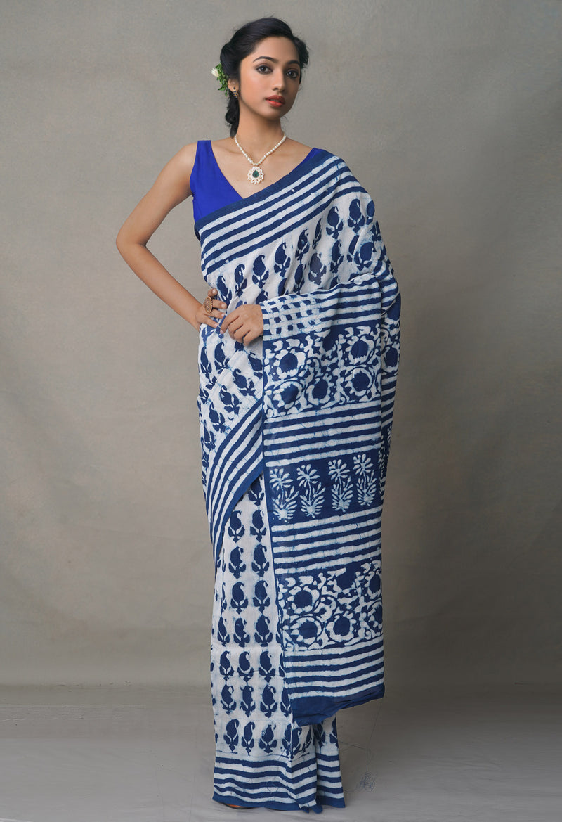 Ivory  Pure Chanderi Sico Saree-UNM64600