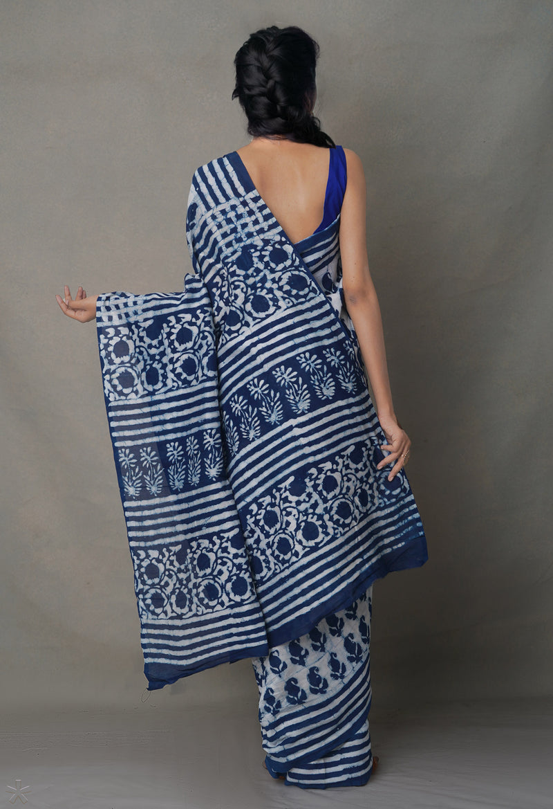 Ivory  Pure Chanderi Sico Saree-UNM64600