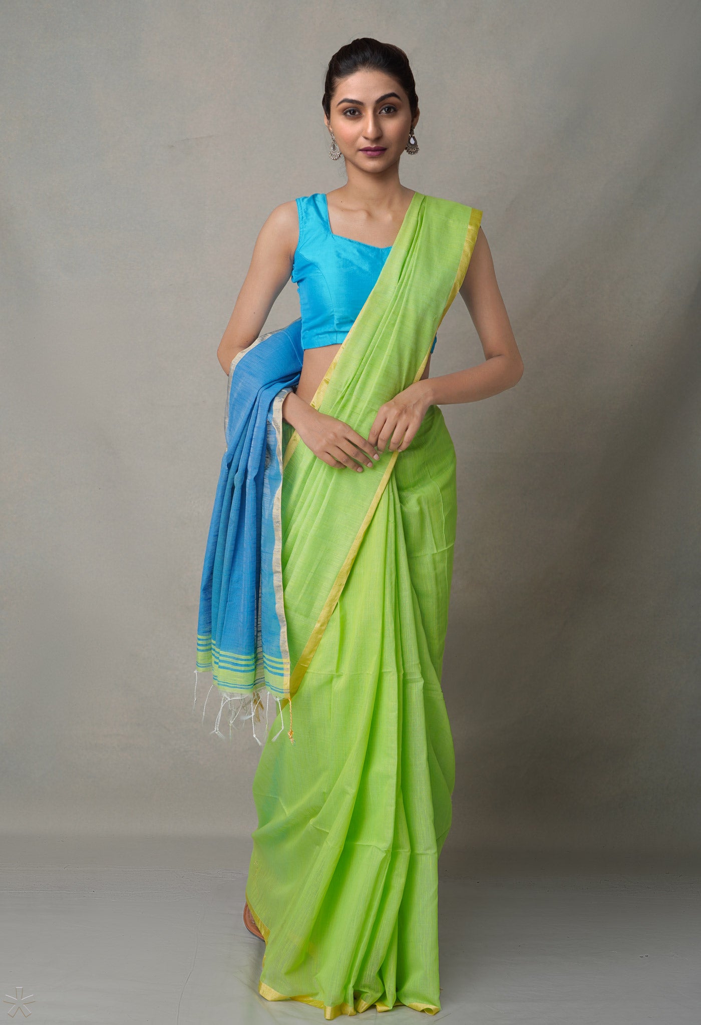 Green-Blue Pure South India Handloom Cotton Saree