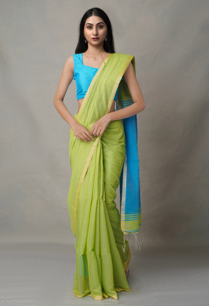 Green-Blue Pure South India Handloom Cotton Saree-UNM64623