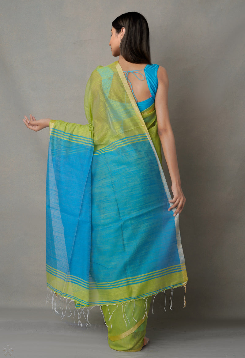 Green-Blue Pure South India Handloom Cotton Saree-UNM64623