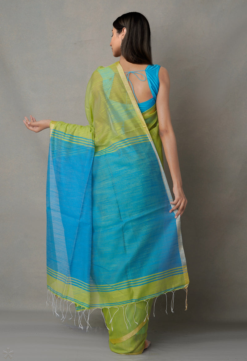 Green-Blue Pure South India Handloom Cotton Saree-UNM64623