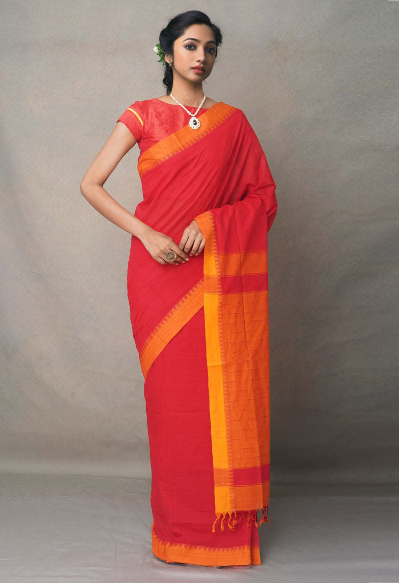 Red Pure Andhra Handloom Cotton Saree-UNM64637