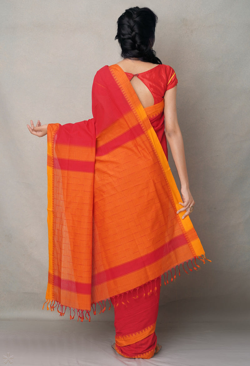 Red Pure Andhra Handloom Cotton Saree-UNM64637