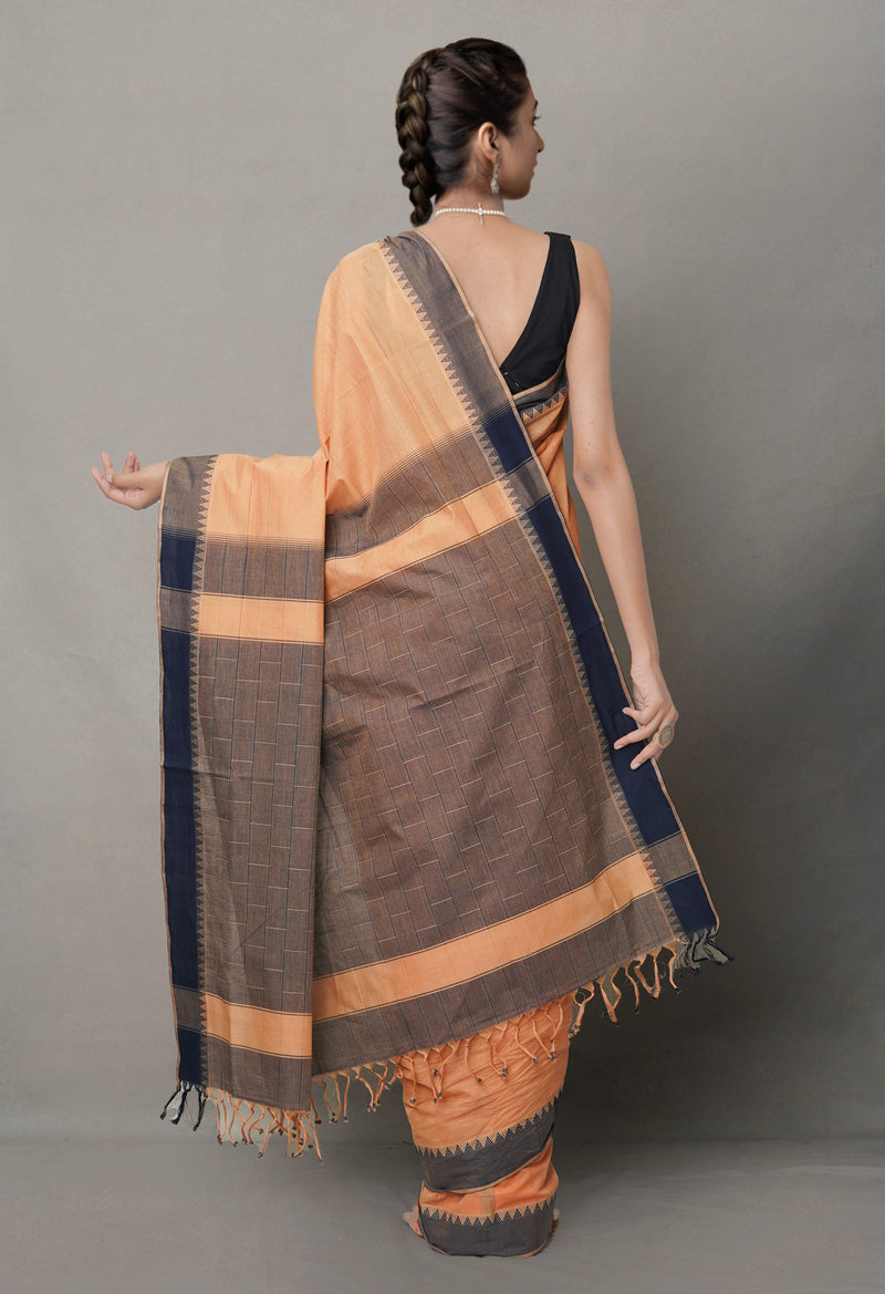 Brown Pure Andhra Handloom Cotton Saree-UNM64643