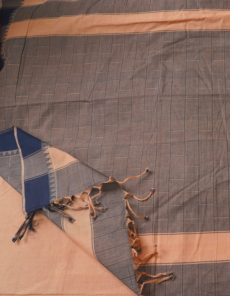 Brown Pure Andhra Handloom Cotton Saree-UNM64643