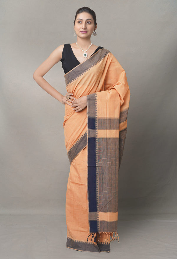Brown Pure Andhra Handloom Cotton Saree-UNM64643