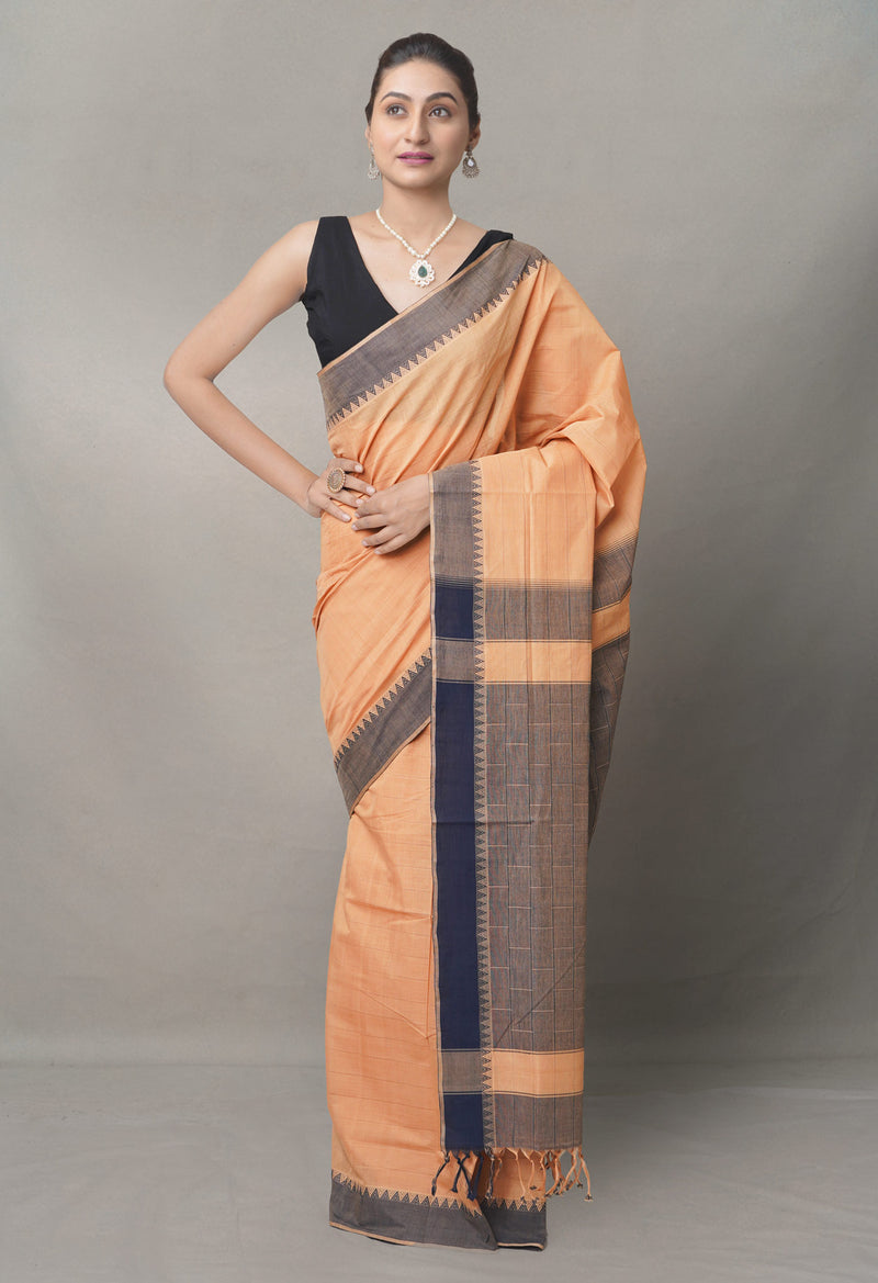 Brown Pure Andhra Handloom Cotton Saree-UNM64643