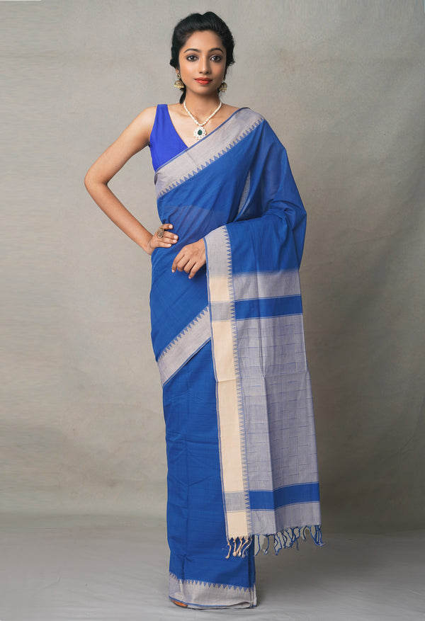 Blue Pure Andhra Handloom Cotton Saree-unm64645