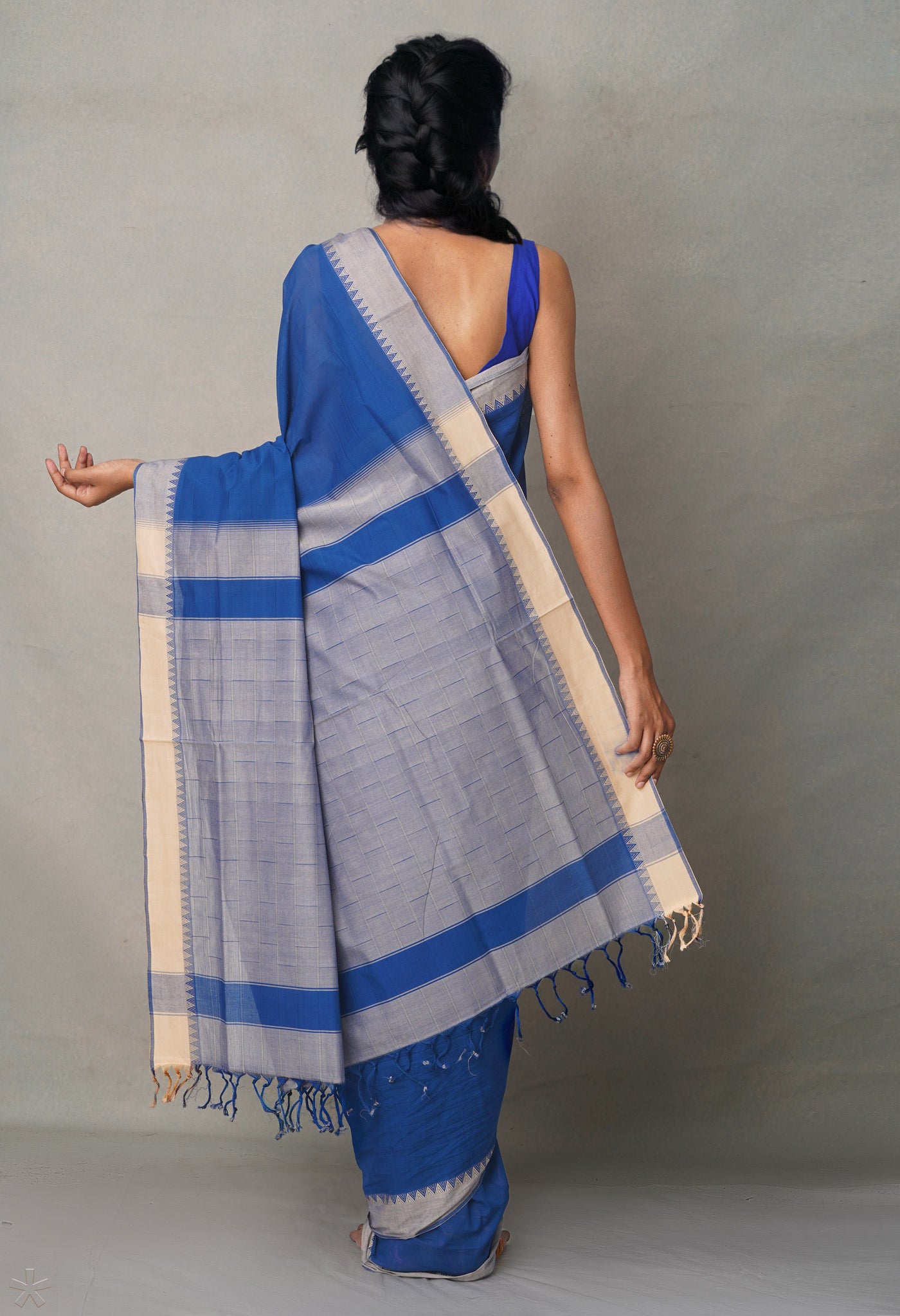 Blue Pure Andhra Handloom Cotton Saree-unm64645