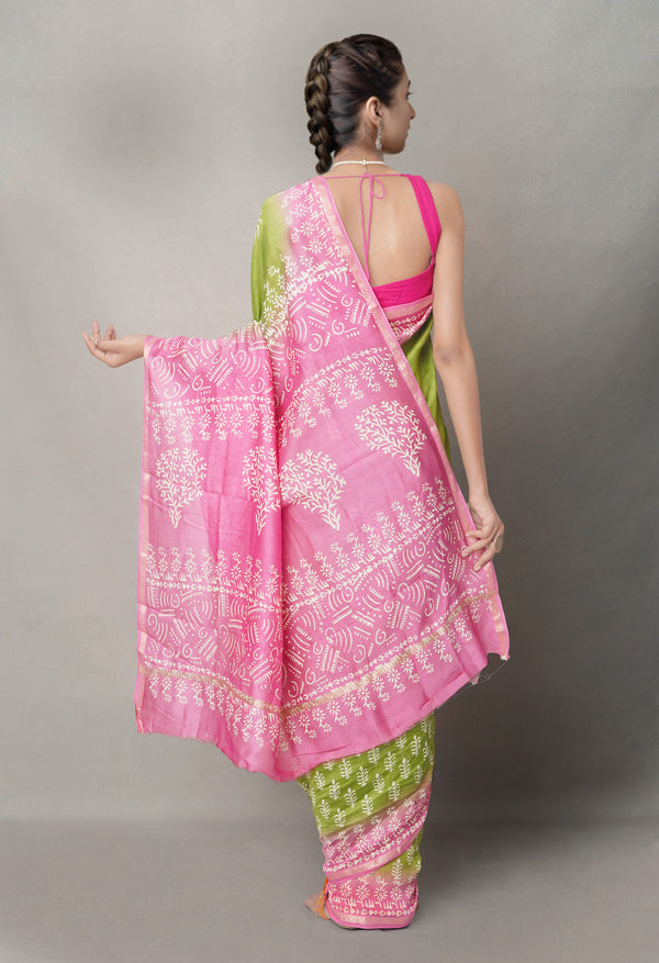 Green-Pink  Summer Bangalore Silk Saree-UNM64654