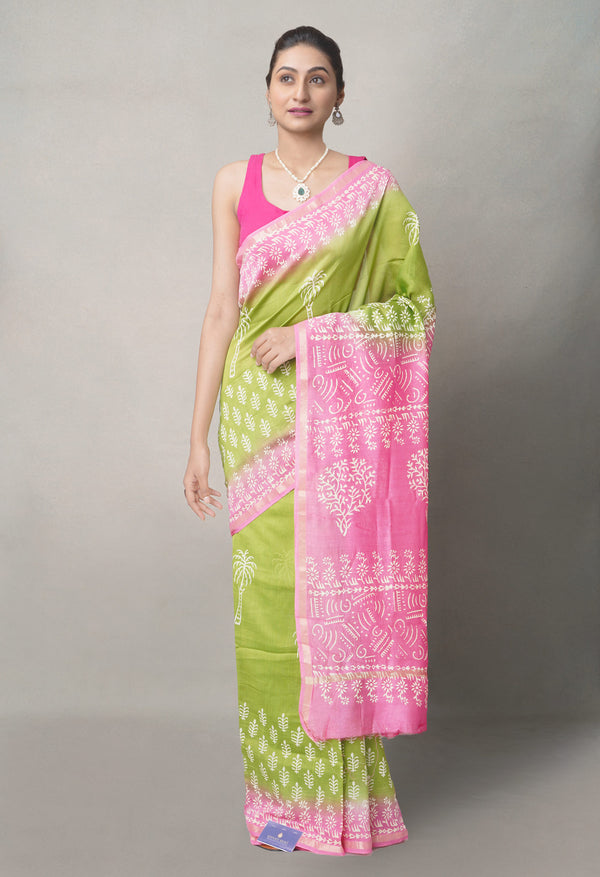 Green-Pink  Summer Bangalore Silk Saree-UNM64654