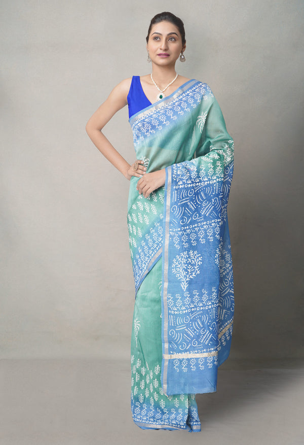 Green-Blue  Summer Bangalore Silk Saree