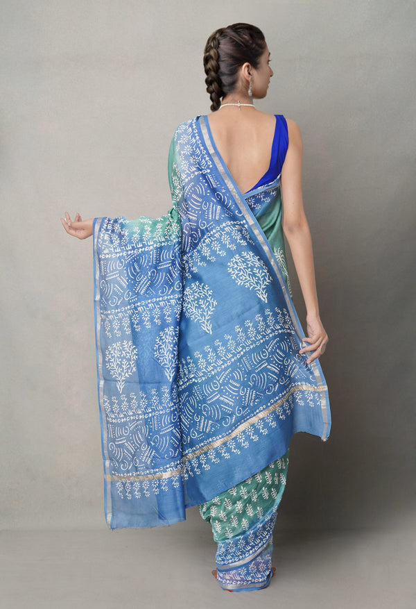 Green-Blue  Summer Bangalore Silk Saree