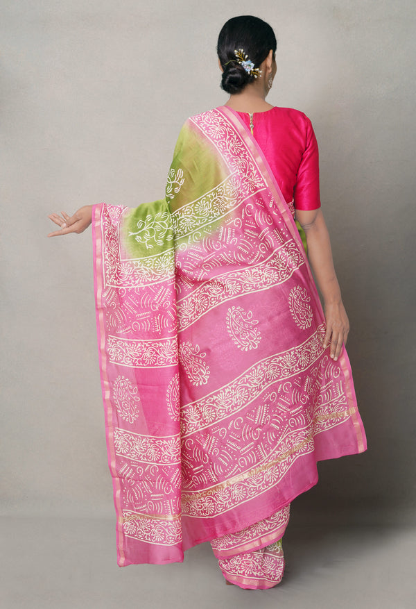 Green-Pink  Summer Bangalore Silk Saree