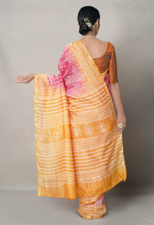 Pink-Yellow  Summer Bangalore Silk Saree-unm64657