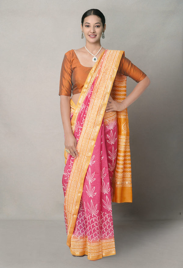 Pink-Yellow  Summer Bangalore Silk Saree-unm64657