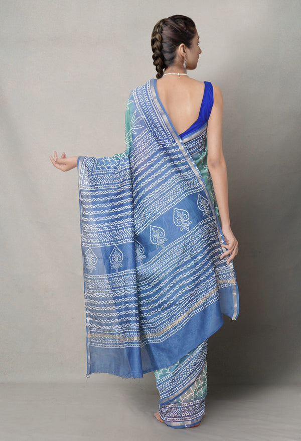 Green-Blue  Summer Bangalore Silk Saree
