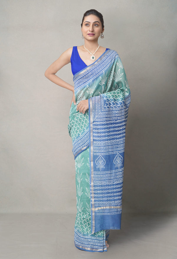 Green-Blue  Summer Bangalore Silk Saree