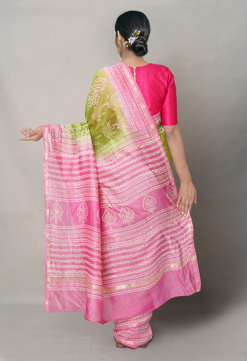 Green-Pink  Summer Bangalore Silk Saree-UNM64660