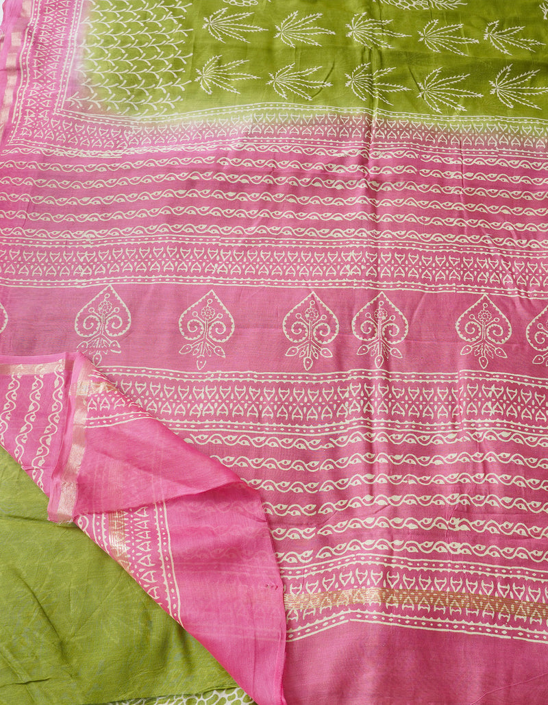 Green-Pink  Summer Bangalore Silk Saree-UNM64660
