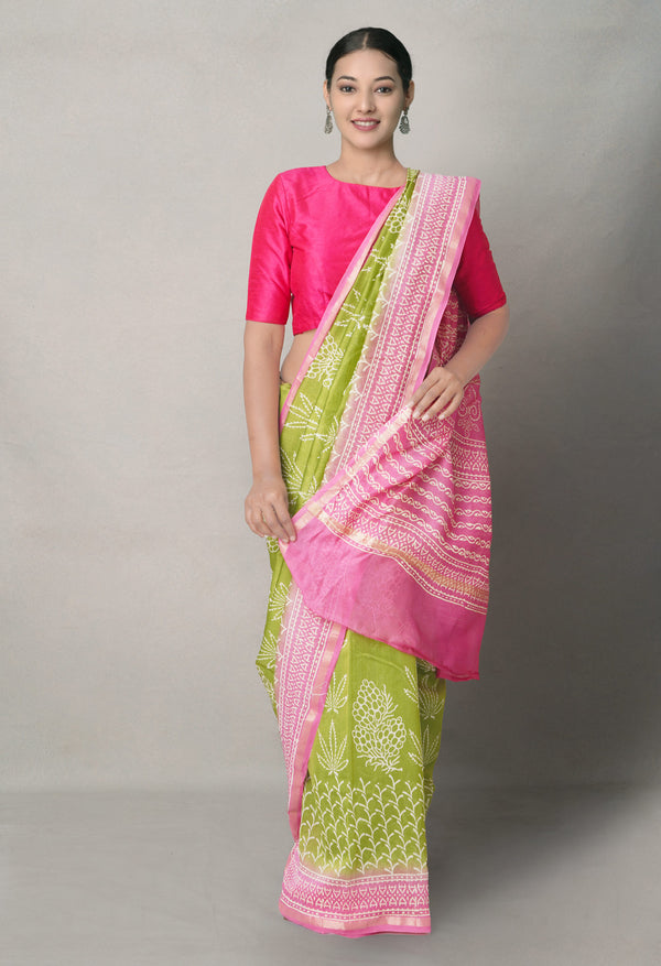 Green-Pink  Summer Bangalore Silk Saree-UNM64660