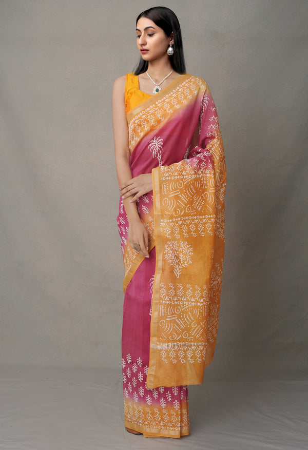 Pink-Yellow  Summer Bangalore Silk Saree