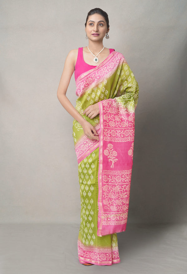 Green-Pink  Summer Bangalore Silk Saree