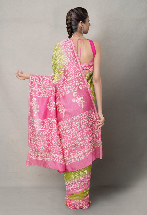 Green-Pink  Summer Bangalore Silk Saree