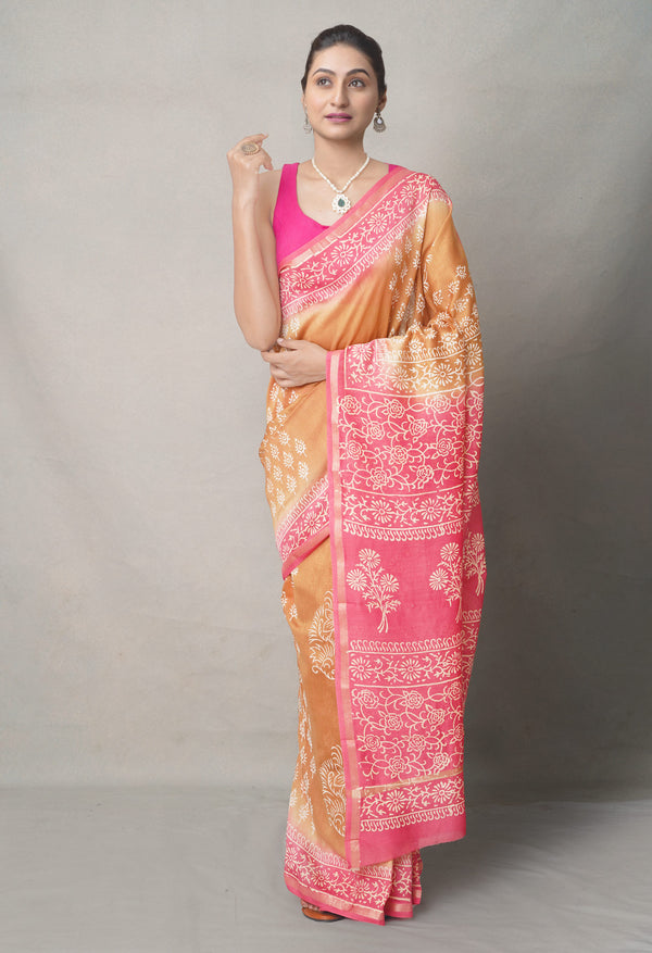 Brown-Pink  Summer Bangalore Silk Saree-UNM64665