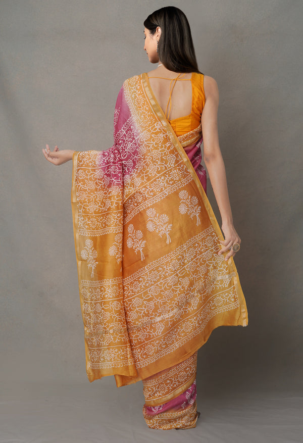 Pink-Yellow  Summer Bangalore Silk Saree